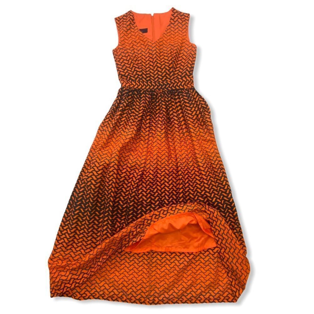 African Ankara Print Maxi Dress Orange and Blue